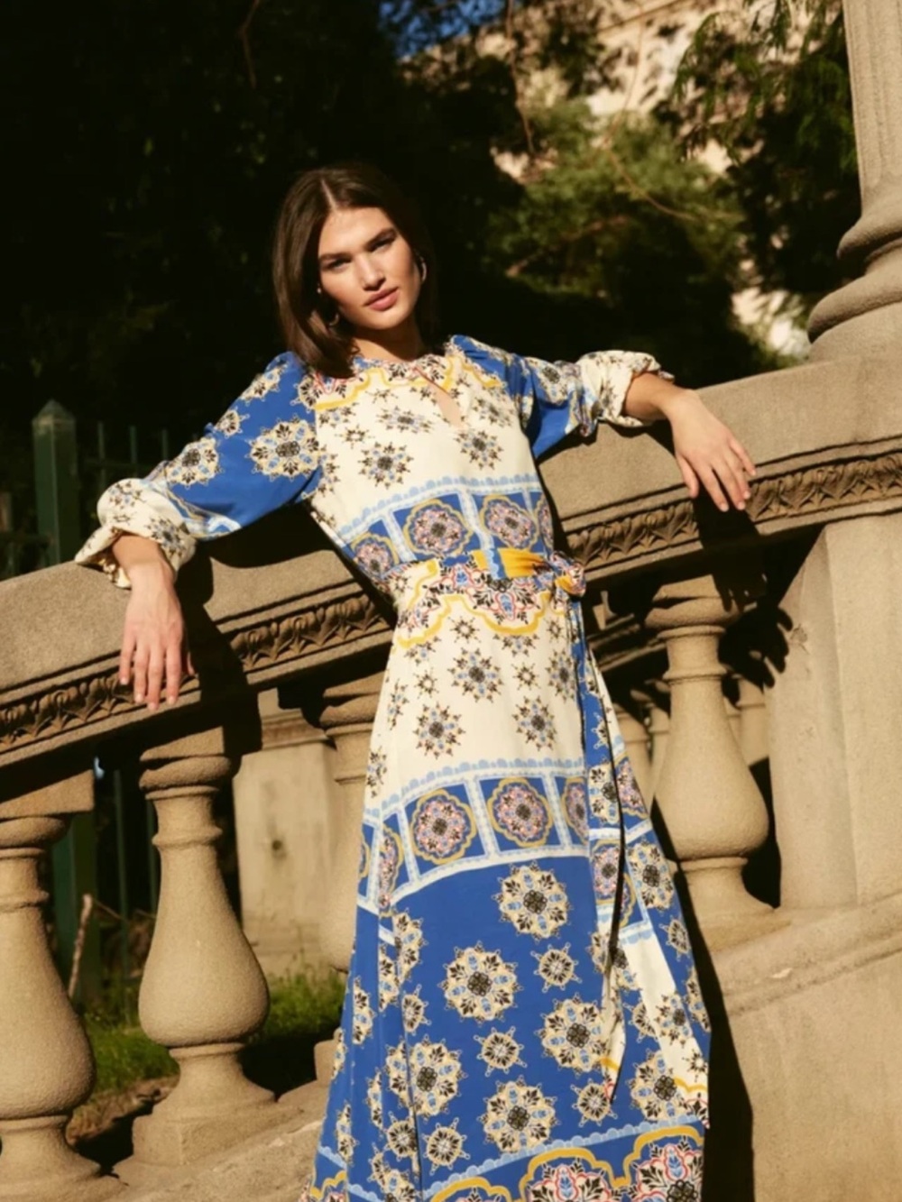 Boden Blue and Cream Patterned Maxi Dress 0R